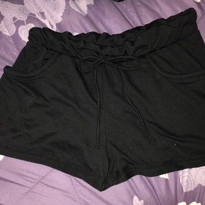 Black cotton drawstring shorts